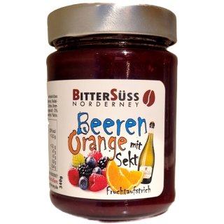 Beeren-Orange-Fruchtaufstrich mit Sekt